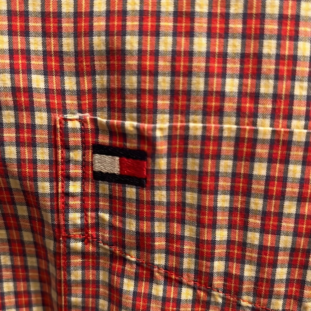 Red white plaid button down - Picture 2 of 3